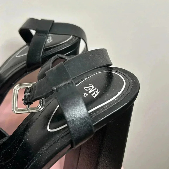 ZARA STRAPPY PLATFORM HEEL SANDALS SIZE 9US Black - Picture 9 of 13
